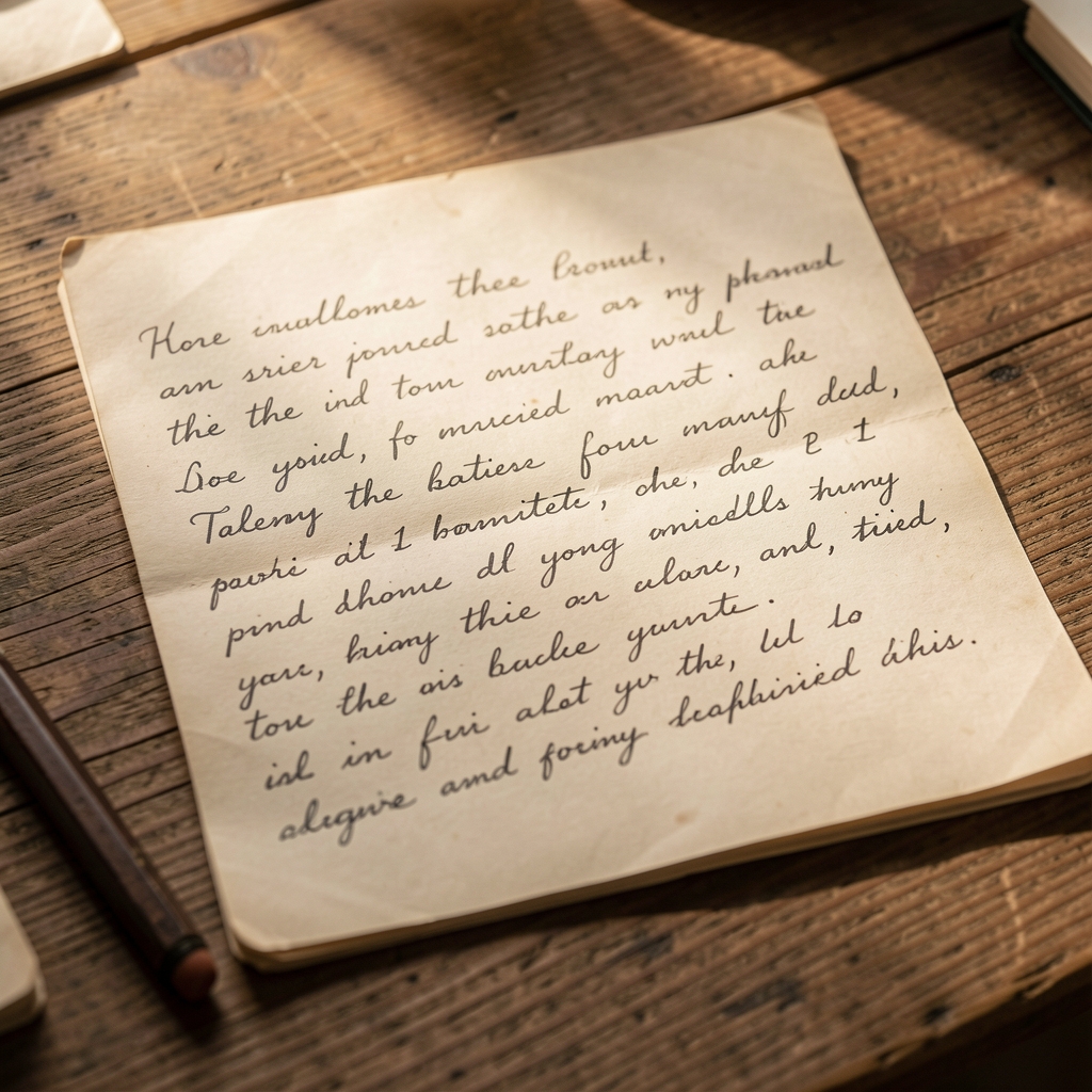 Close-up of handwritten field notes on archival paper, ink annotations visible, placed on a wooden surface under warm natural light
